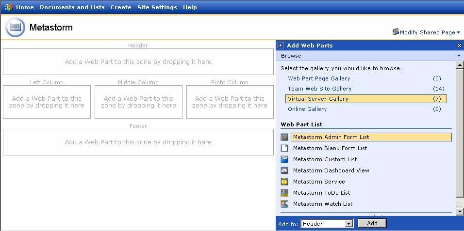 Administration Guide 5. Follow the instructions on the screen to create a web part page. Adding web parts To add a web part to the web part page: 1.