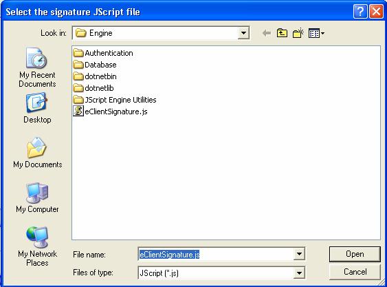 Administration Guide The browse display to select signature JScript file is displayed. Figure 88: Select Authentication Signatures 4. Select the eclientsignature.