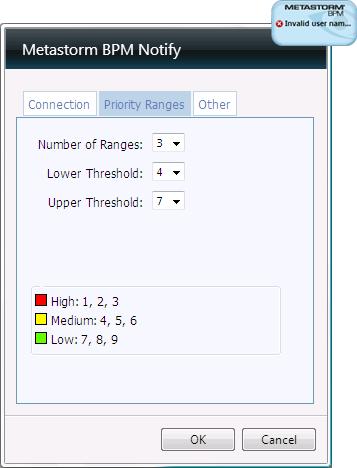 Metastorm BPM Release 7.6 Figure 90: Priority Ranges tab 10.2.4 Other Settings All the settings in the Other tab of the Options dialog can be locked and set to specific values.