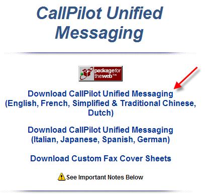 Then click the CallPilot Unified Messaging link for the