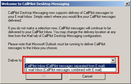 Click OK when you have entered the information. Note: If the Remember password check box is selected any future attempts to login into Unified Messaging will bypass the CallPilot Logon screen.