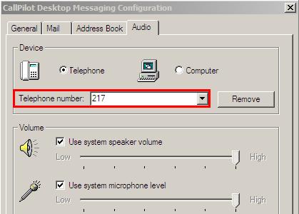 3. You can select either the Telephone or Computer as the Audio Device. To change the default telephone number that CallPilot dials to play your voice messages: 1.