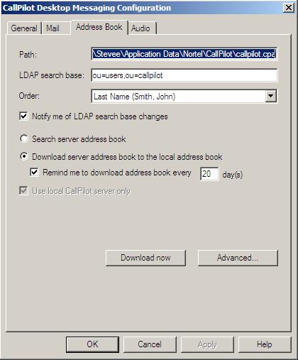 Downloading the Address Book The CallPilot Address Book contains the names and addresses of all users on your local CallPilot server. You cannot edit this list.
