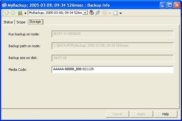 Section 6 Backup and Restore Backup Service If the backup is copied to a media, for example a CD or DVD, the media code can be entered in this dialog as well. See Figure 53 below.