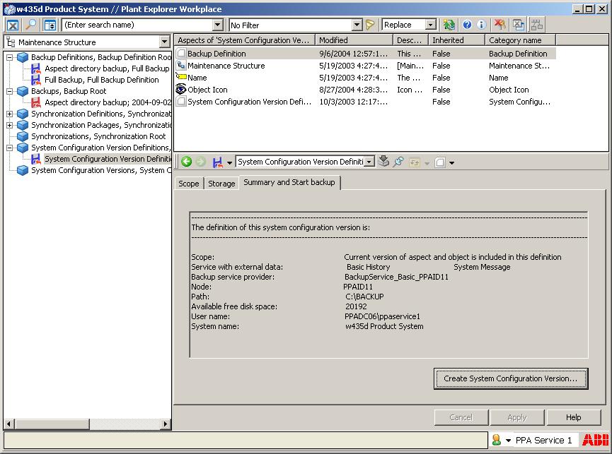 Section 6 Backup and Restore System Configuration Version System Configuration Version The System Configuration Version is created in the same way as a full backup.