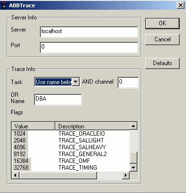 Trace Monitor Section 8 Information Management a. Specify the server (typically localhost). b. Use the Task drop-down menu to select Use name below. c.