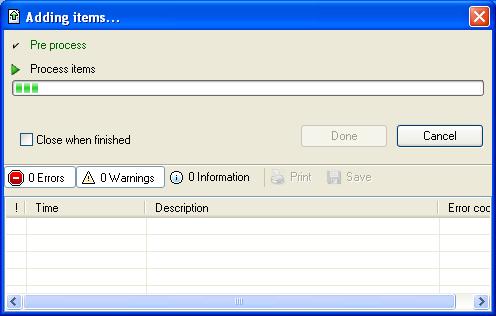 The Main Menu, Toolbar and Context Menus Section 5 Import/Export Select OK to start the Export. The Adding items dialog will appear. Figure 6.