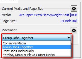 4. Change Placement to Print Jobs Individually or Conserve Media. Default value is set to Group Jobs Together (3d). 3d : Media and placement IV.