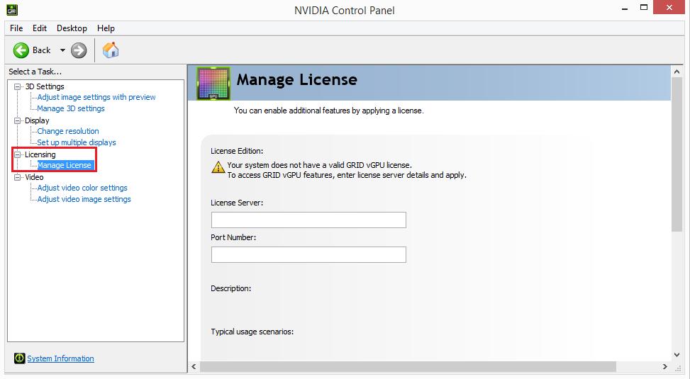 Licensing GRID Virtual GPU Figure 26 Managing vgpu licensing in NVIDIA Control Panel Enter the address of your local GRID License Server in the License Server field.