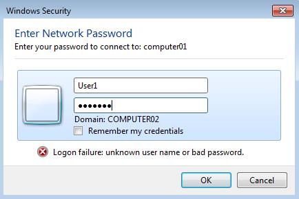 Due to security, it may be necessary to enter a username and password before computer01\example can be accessed from computer02.