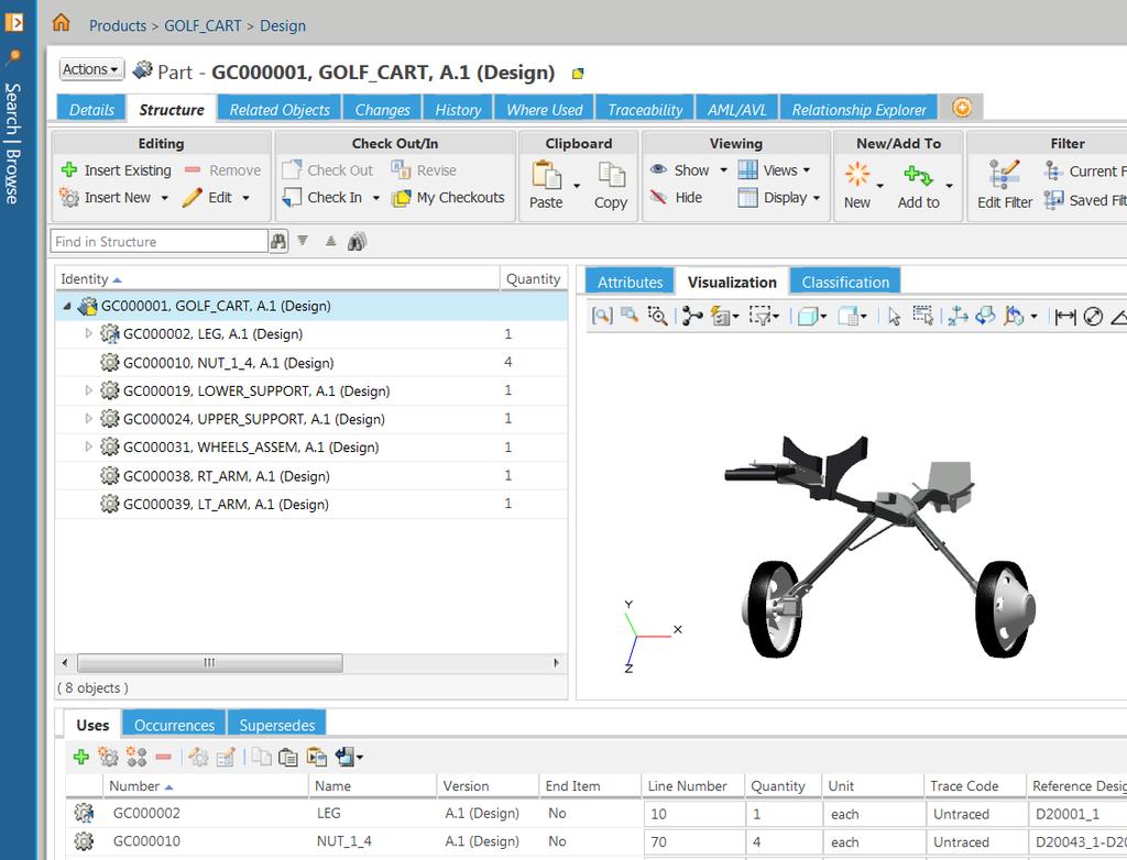 Editing PTC Windchill Part Structures Find parts in the product structure.