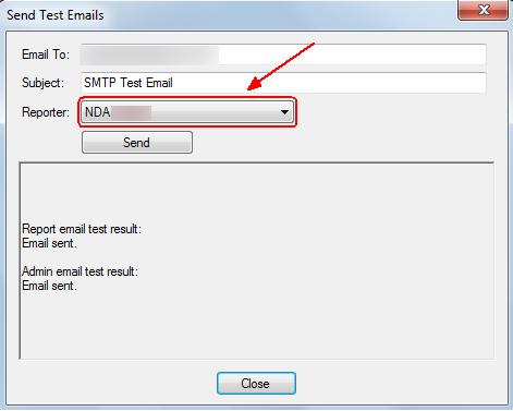 4. Select the Send Test Email button to test the Custom SMTP Server configuration and email addresses. 5. Select your Reporter ID from the Reporter ID list.
