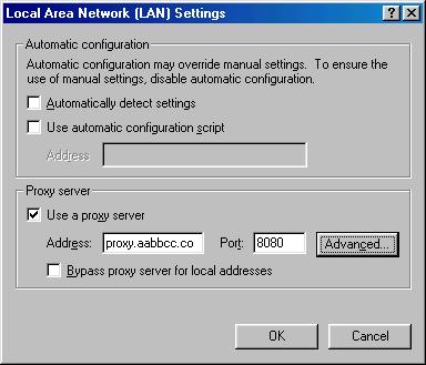 - Using proxy server To use an external internet connection from the local area network, check the item Use a proxy server and enter the proxy server address and port correctly in the proxy settings