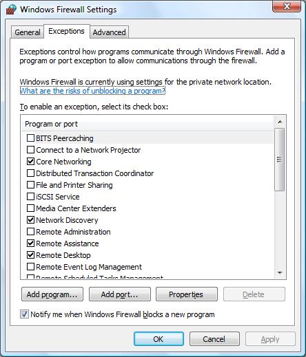 Firewall settings (For Network users) d Click the Exceptions tab. 6 e Click the Add port... button.