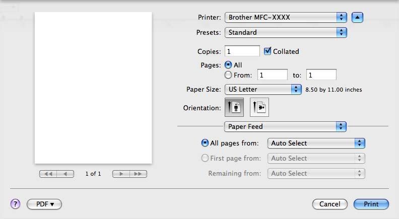 Printing and Faxing Cover Page (Mac OS X 10.4.x or greater) 7 You can make the following cover page settings: 7 Print Cover Page If you want to add a cover page to your document, use this function.