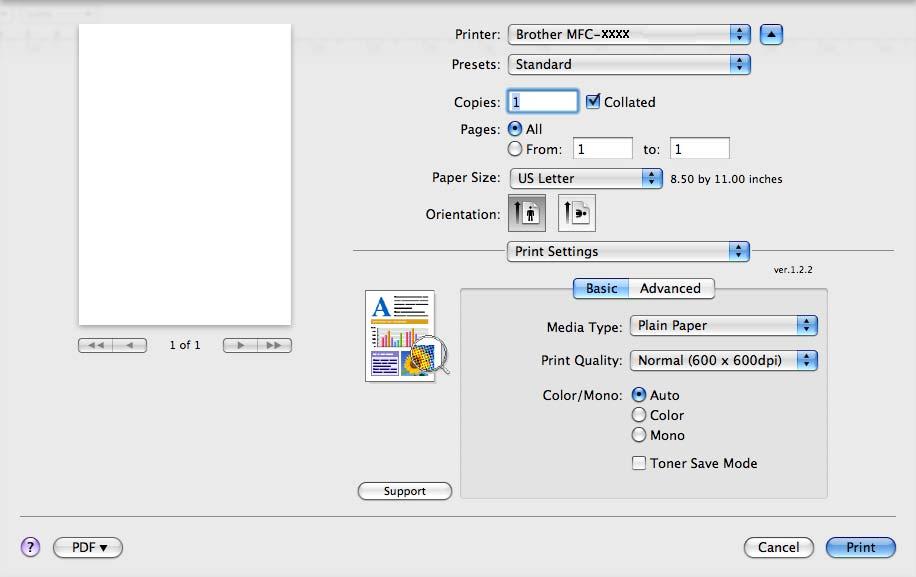 Printing and Faxing Print Settings 7 You can change settings by choosing a setting in the Print Settings list: Basic tab 7 Media Type You can change the media type to one of the following: Plain