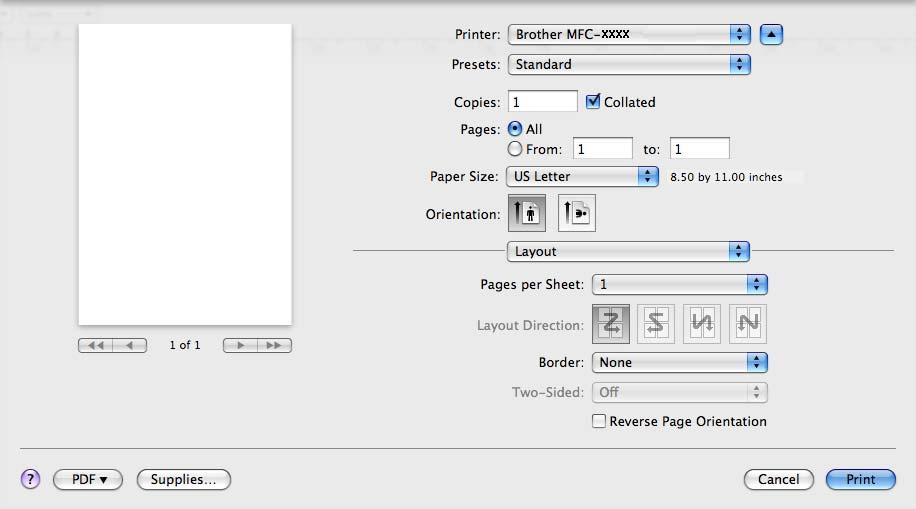Printing and Faxing Cover Page (Mac OS X 10.4.
