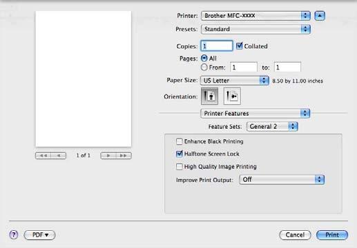 Printing and Faxing Feature Sets: General 2 Enhance Black Printing If a black graphic cannot be printed correctly, choose this setting.