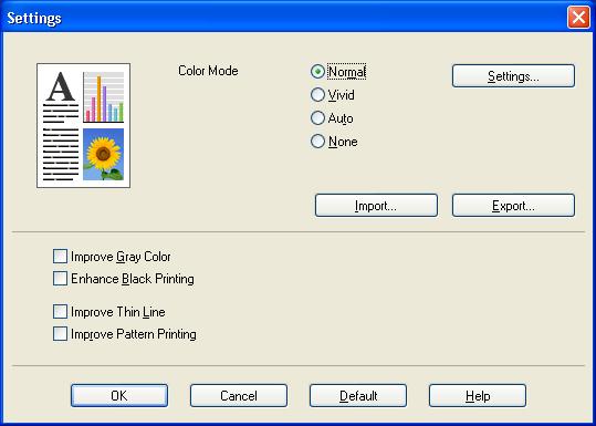 Printing Settings Dialog 1 You can change the following setting by clicking Settings from the Basic tab.