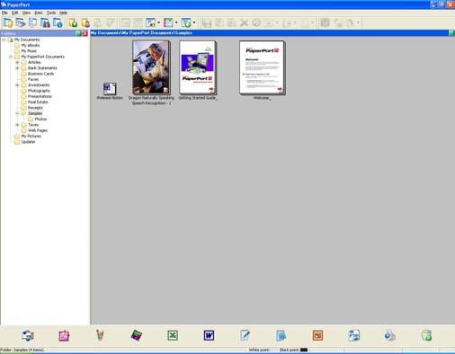 Scanning Viewing items 2 ScanSoft PaperPort 11SE gives several ways to view items: Desktop displays the item in the chosen folder with a thumbnail (a small graphic that shows each item in a desktop