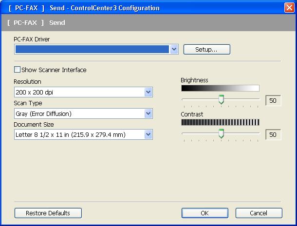 ControlCenter3 Send 3 The Send button lets you scan a document and automatically send the image as a fax from the PC using the Brother PC-FAX software. (See PC-FAX sending on page 85.