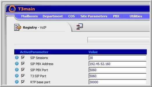 2. At the T3main page, navigate to Registry VoIP and configure the IP address of the Avaya SES server in the SIP