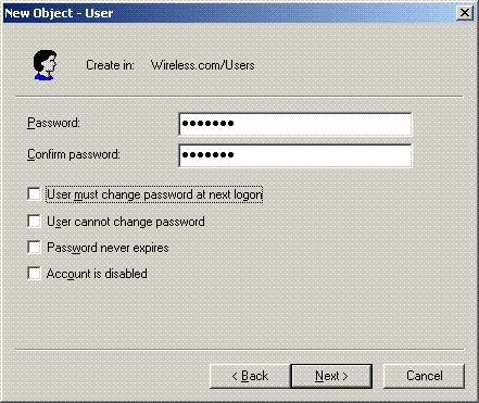 Clear the User must change password at next logon check box, and click Next. 4.