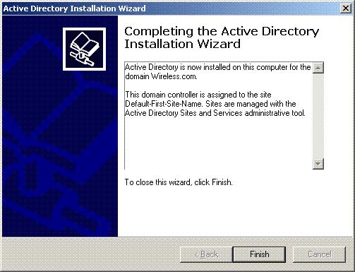 Click Finish to close the Active Directory