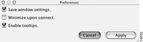 Preferences Sets VPN client window preferences (Figure 3-7).