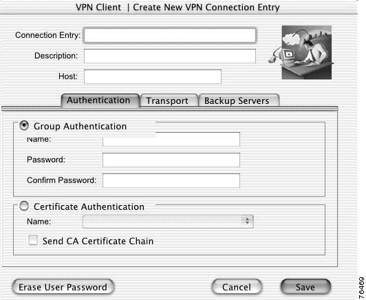Chapter 4 Configuring Connection Entries Creating a Connection Entry Figure 4-2 Create New VPN Connection Entry Step 4 Step 5 Step 6 Step 7 Enter a unique connection entry name.