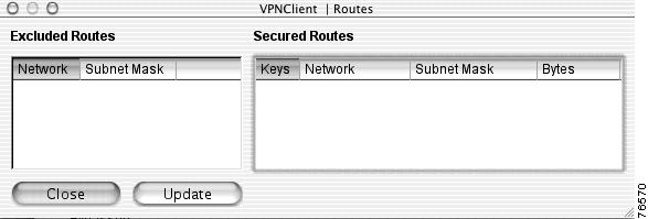 Chapter 7 Managing the VPN Client Event Logging Figure 7-6 VPN Client Routes The excluded routes pane displays: Network The IP address of the VPN device providing the excluded route to the network.