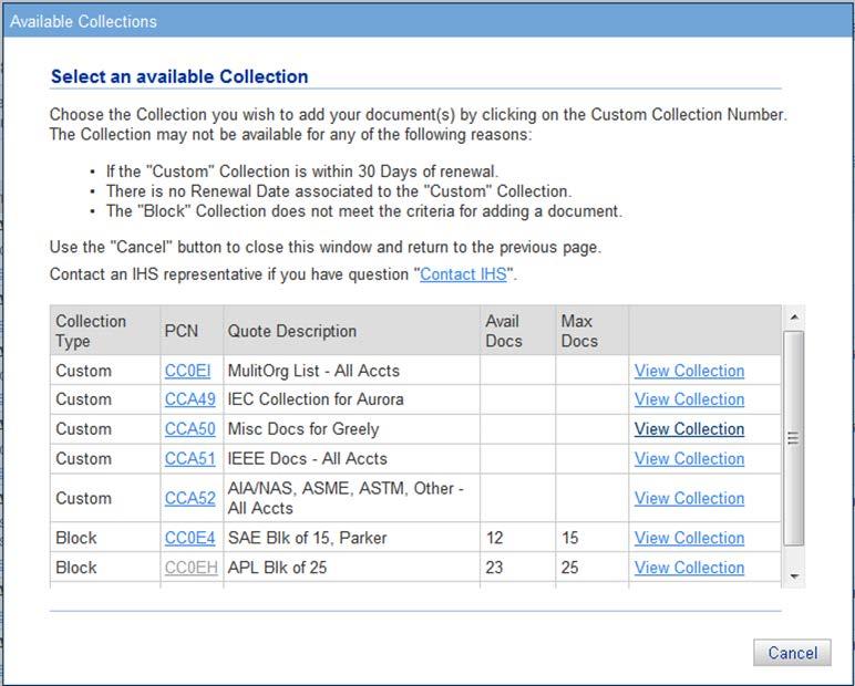Available IHS Custom Blocks are identified, and the amount of available documents that may be