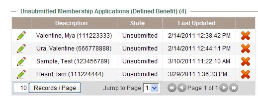 Submit a Saved Application 1. Mouse-over Members tab. 2. Select Unsubmitted Applications All membership applications that have been saved, but not yet submitted are displayed in a grid.