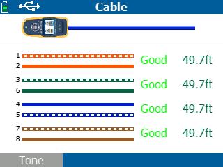 8. Cable Tests continued Unplug the network cable and connect a patch cord to LinkRunner AT.