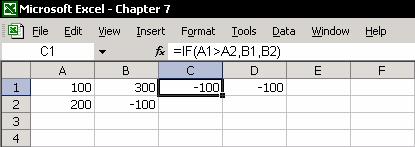 Chapter 7: Formulas 95 In the figure above, note the formula in Cell D1. The IF formula links two formulas.