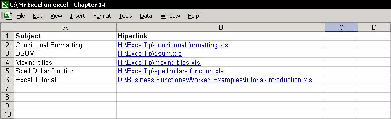 Opening workbooks from a list of hyperlinks Prepare a list of files in a worksheet along with a list of hyperlinks.
