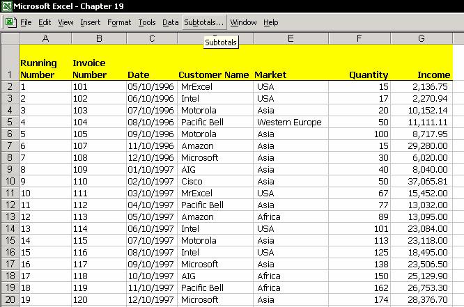 Chapter 19: Subtotal 280 4. In the At each change in drop-down list, select Customer Name. 5.