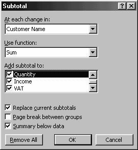 In the Add subtotal to drop-down list, select one or more checkboxes to specify the columns that