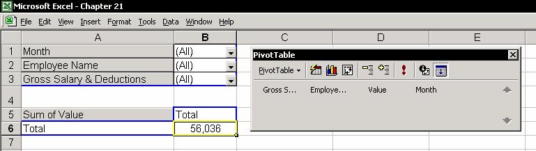 Chapter 21: Consolidating Data 313 Example 1: Select Cell A6, Gross Salary. Move the mouse to the upper border of Cell A6.