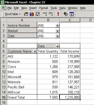 Result: see the figure below. PivotTable Fields You can insert fields into a PivotTable; this includes inserting the same Field of data several times into the data area.