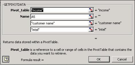 Chapter 22: PivotTable 352 In the figure, note the formula arguments. Data_Field the name of the data field is surrounded by quotation marks Income.