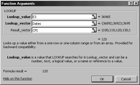 Chapter 23: Using Functions and Objects to Extract Data 362 The LOOKUP function (see figure) returns the Income for the date March 15, 2001.