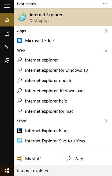 8 Task: Access Internet Explorer from Windows 10