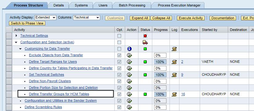 Figure 3: Executing the activity to customize Z tables The activity screen opens as shown below: Figure 4: Define Transfer Groups