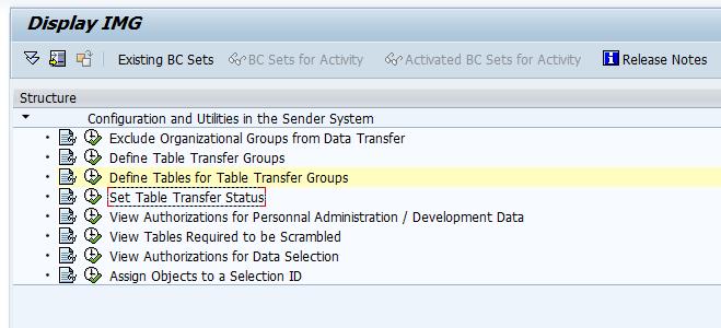 Figure 28: The SAPGUI Screen to Execute the Activity Set Table Transfer Status The Set Table Transfer Status screen opens.