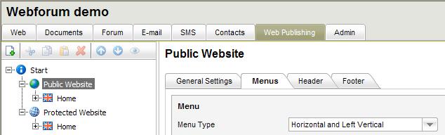 Website Menus Menu This section describes settings for the menu fields. Navigation path 1.
