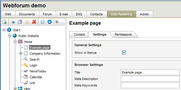 Page Settings General and Browser Settings This section describes both general and browser settings on the page level.