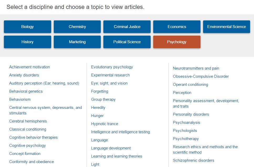 Once you ve selected a topic, your search results are tailored to hand-selected journals for the discipline you ve chosen.