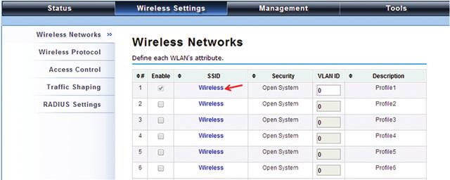 Chapter 4: Configuration Figure 4-5. Wireless Networks screen. The wireless setting will also apply to the VAC-managed APs.