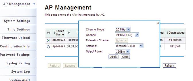 Chapter 4: Configuration Figure 4-13. AP Management screen, Radio button highlighted. To configure managed APs individually, select the one you want to manage and press the Radio button.